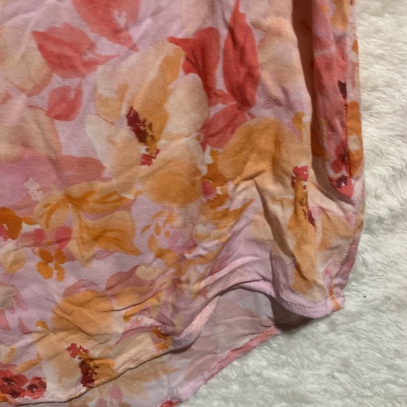 Bella Dahl Floral Print Pink Orange Sleeveless V Neck Tie Blouse Top Size S - Picture 6 of 9